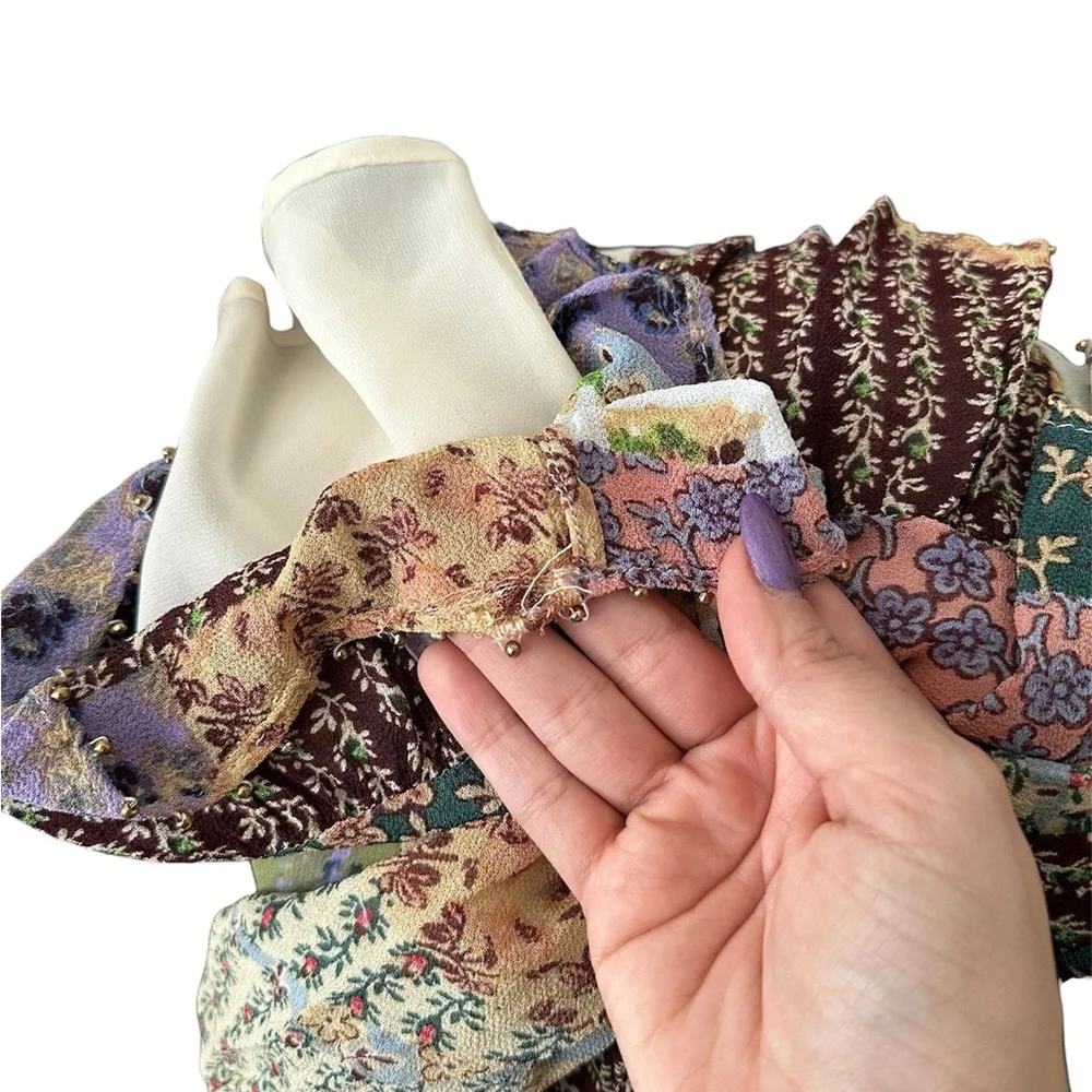 Anthropologie Floreat Floral Beaded Patchwork Peasant Blouse Size XS - Picture 8 of 8